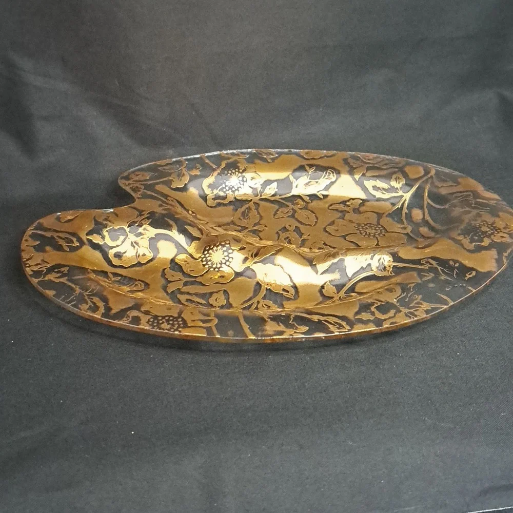 MCM Hollywood Regency 22K Gold Floral Serving Tray